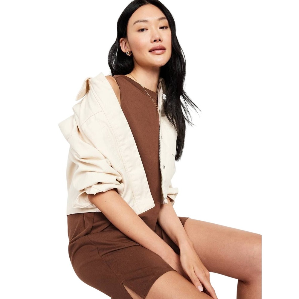 Old Navy Brown Cotton Tank Dress Mini Shift Pockets NWT Size L Fall